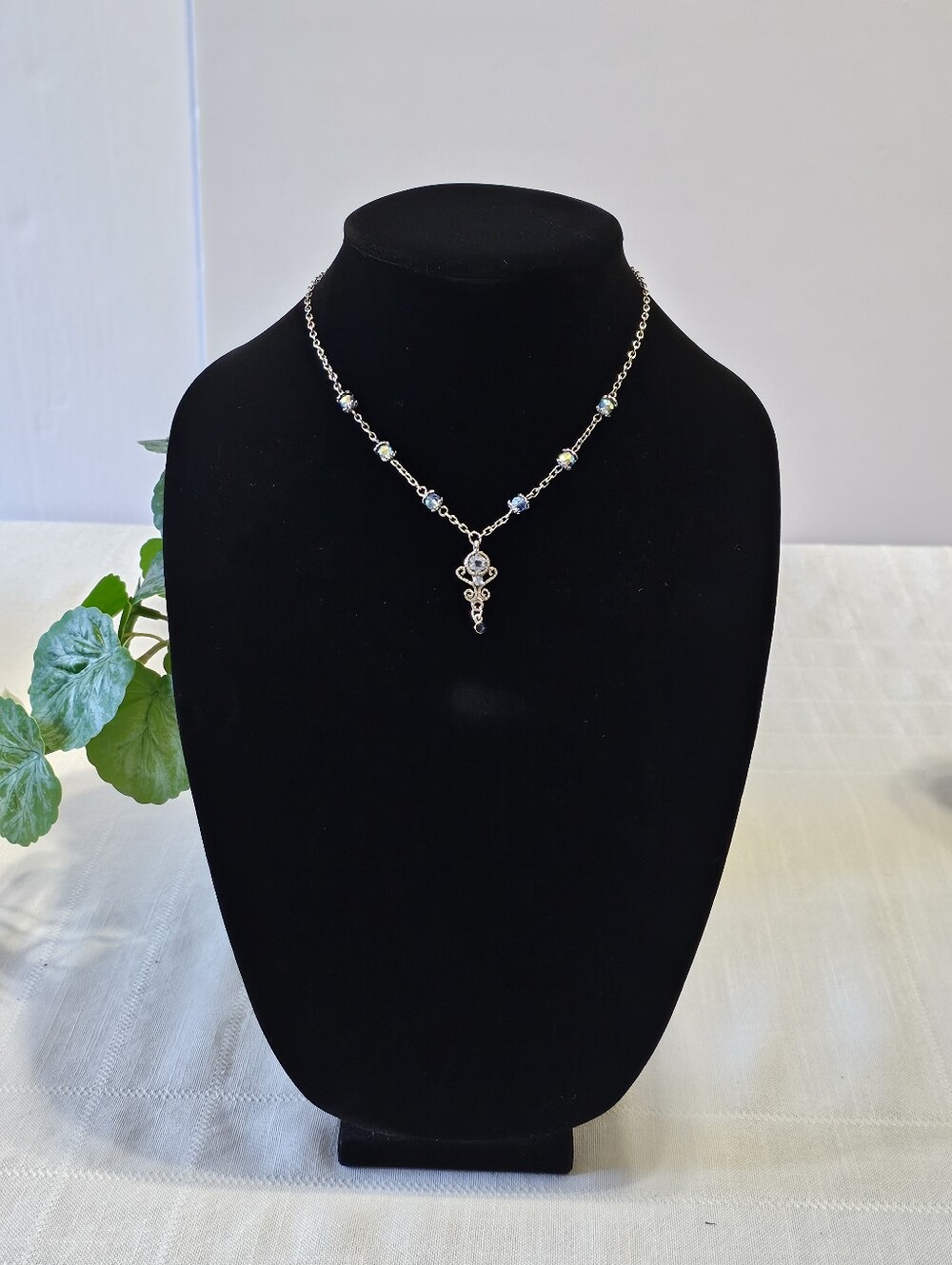 Silver Necklace with Blue Crystal Accents